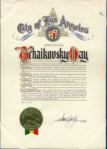 Proclamation, Tchaikovsky Day, 1972