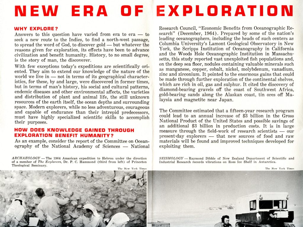 "New Era of Exploration," The Explorers Club, New York, undated booklet
