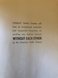 WITHOUT EACH OTHER screening ad 1962